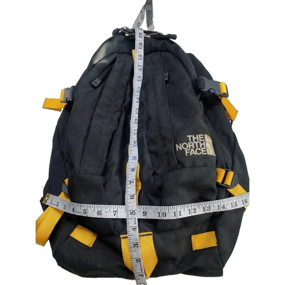 Vintage The North Face Backpack Black Yellow Big Shot Daypack Hiking Bag Y2K 90s